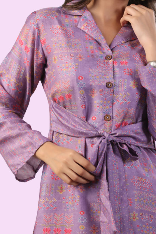 Exclusive Purple Color Designer Printed Readymade Co Ord Set