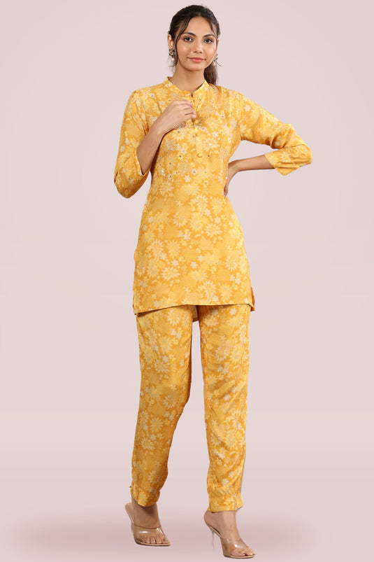 Exclusive All Day Relaxed Yellow Color Designer Readymade Co Ord Set