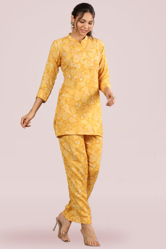 Exclusive All Day Relaxed Yellow Color Designer Readymade Co Ord Set