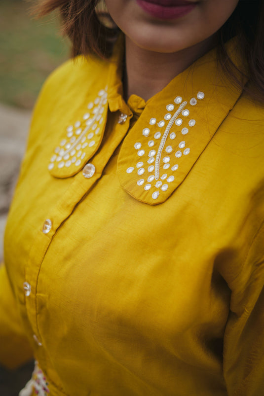 Exclusive Yellow Silk Seashell Embroidered Co-Ord Set