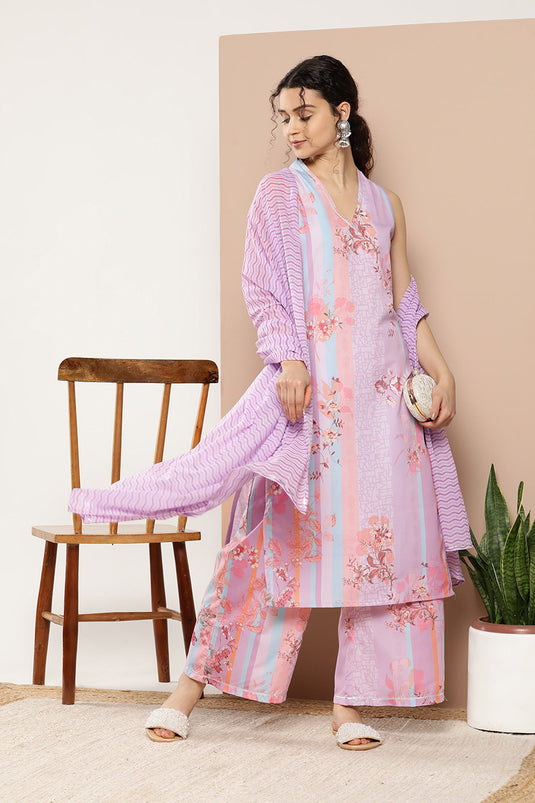 Exclusive Lavender Color Crepe Fabric Readymade Kurti Bottom Set