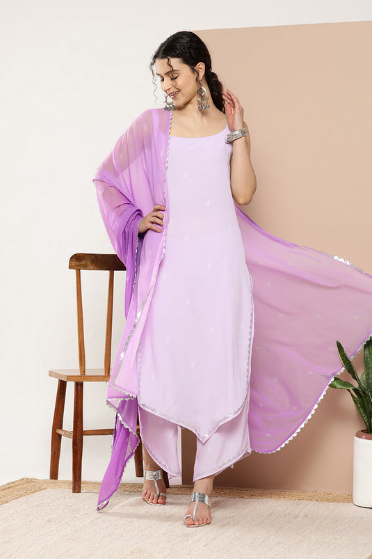 Exclusive Lavender Color Readymade Kurti Bottom Set In Crepe Fabric