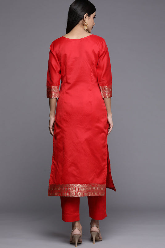 Exclusive Red Color Jacquard Fabric Function Woven Work Top With Bottom Set