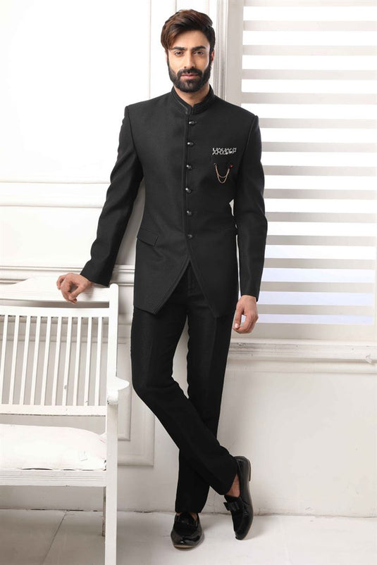 Black Color Wedding Wear Splendid Jodhpuri Suit In Fancy Fabric