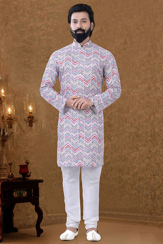 Cotton Fabric Vivacious Traditional Look Kurta Pyjama In Multi Color