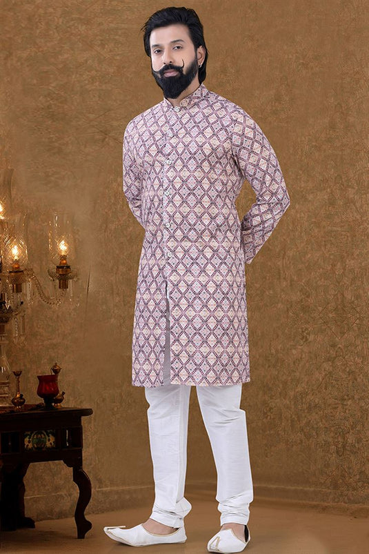 Beige Color Cotton Fabric Traditional Look Adroit Kurta Pyjama