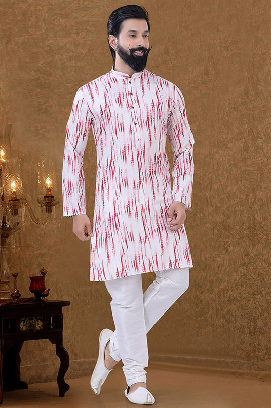 Cotton Fabric Ethnic Wear Luxurious Kurta Pyjama In White Color