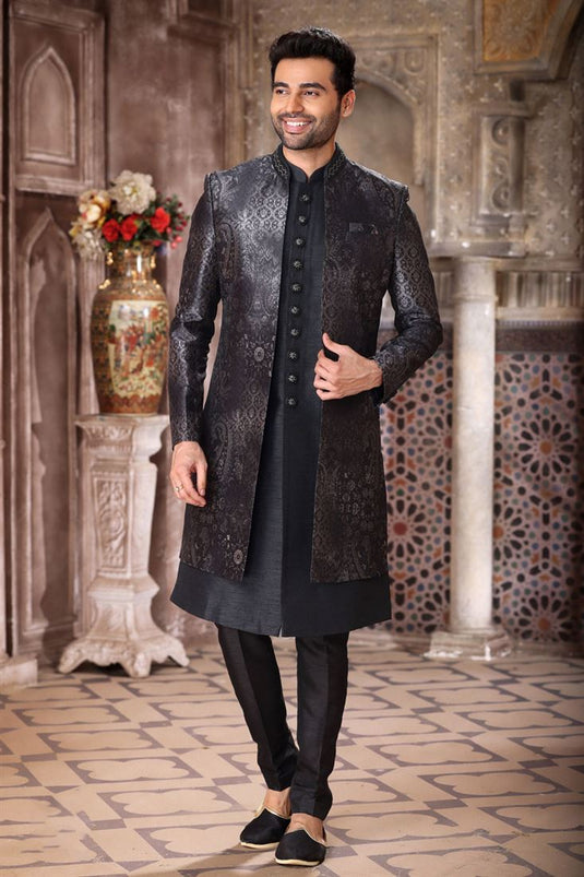 Art Silk Black Readymade Lovely Indo Western For Men