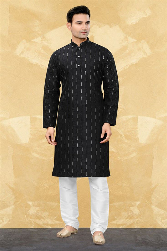 Art Silk Fabric Black Color Readymade Men Stylish Kurta