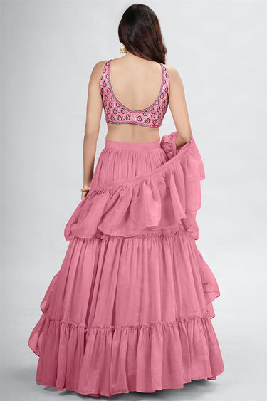 Pink Color Chiffon Fabric Ravishing Function Wear Lehenga