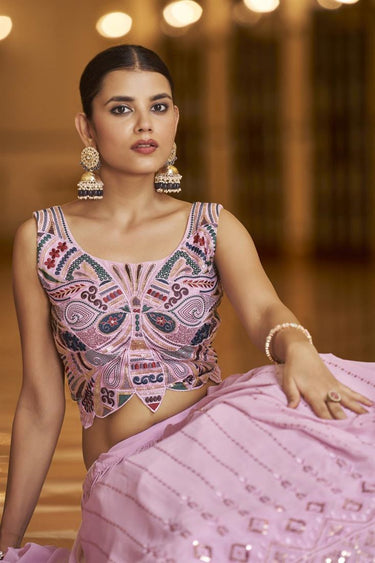 Pink Color Fascinating Georgette Lehenga With Embroidered Work