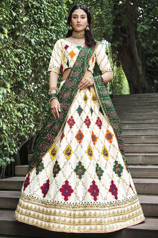 Silk Fabric Sequins Work Lovely Look Lehenga In White Color