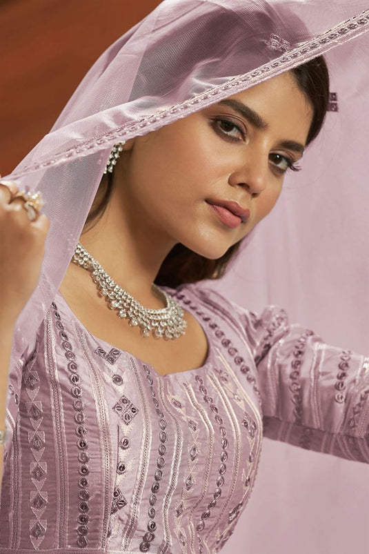 Wedding Wear Pink Color Sequince Work Lehanga Choli In Silk Fabric