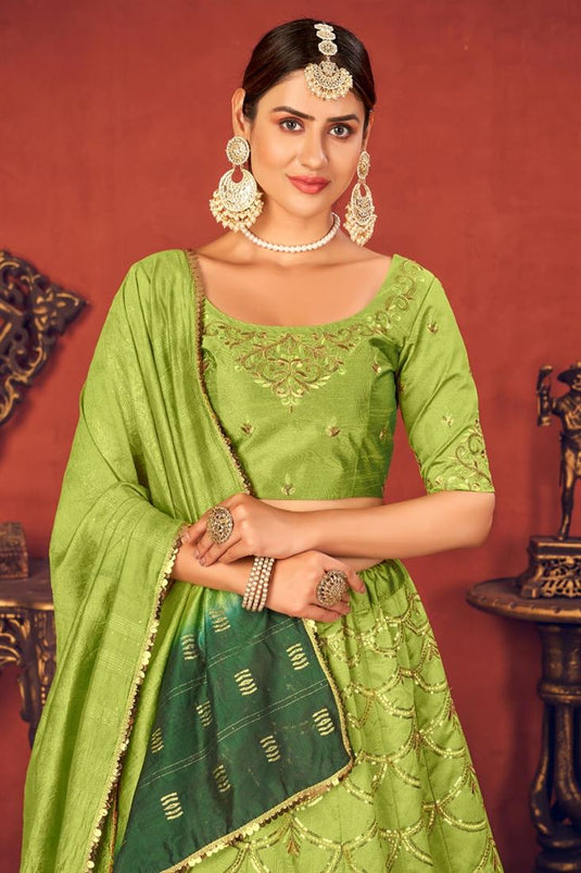 Buy Pista Green Color Silk Fabric Party Wear Lehenga Choli Online