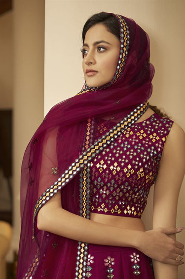 Georgette Wine Color Stunning Embroidered Wedding Lehenga Choli
