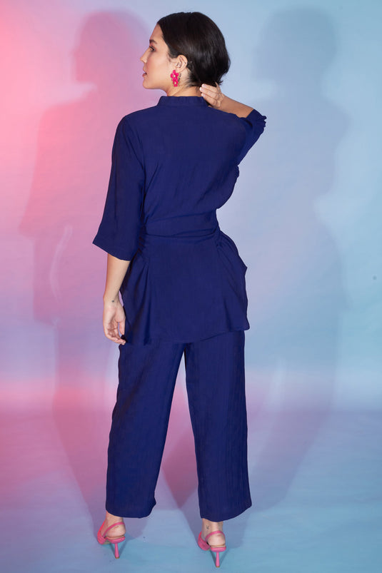 Exclusive Navy Blue Color Viscose Rayon Fabric Party Wear Designer Readymade Co Ord Set