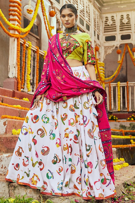 Navratri Special Fascinating White Color Digital Printed Lehenga In Cotton Fabric