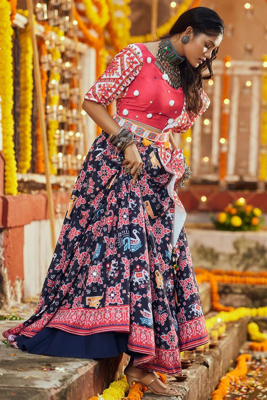 Navratri Special Navy Blue Color Ravishing Digital Printed Lehenga In Cotton Fabric