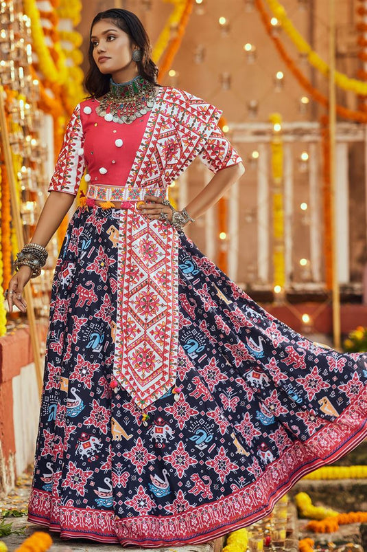 Navratri Special Navy Blue Color Ravishing Digital Printed Lehenga In Cotton Fabric