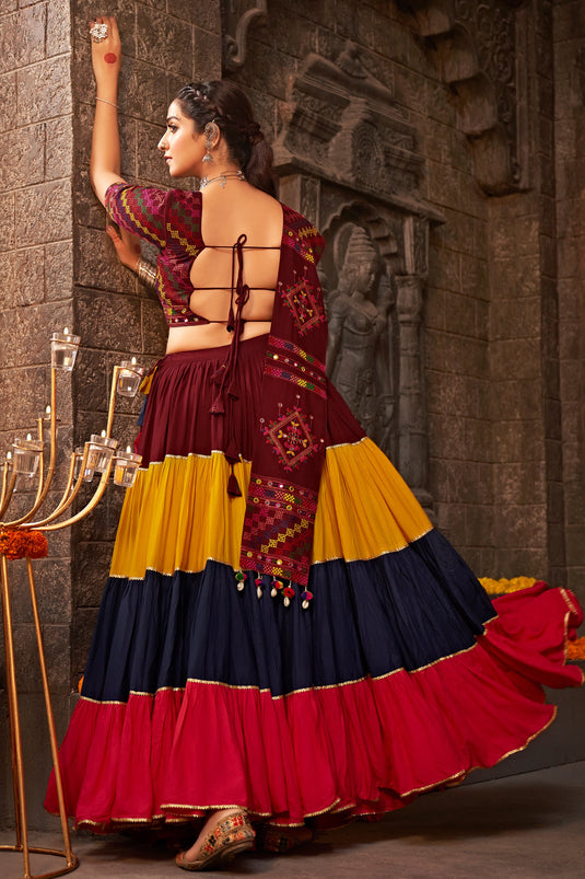 Navratri Special Embroidered Work On Viscose Rayon Fabric Multi Color Awesome Lehenga Choli