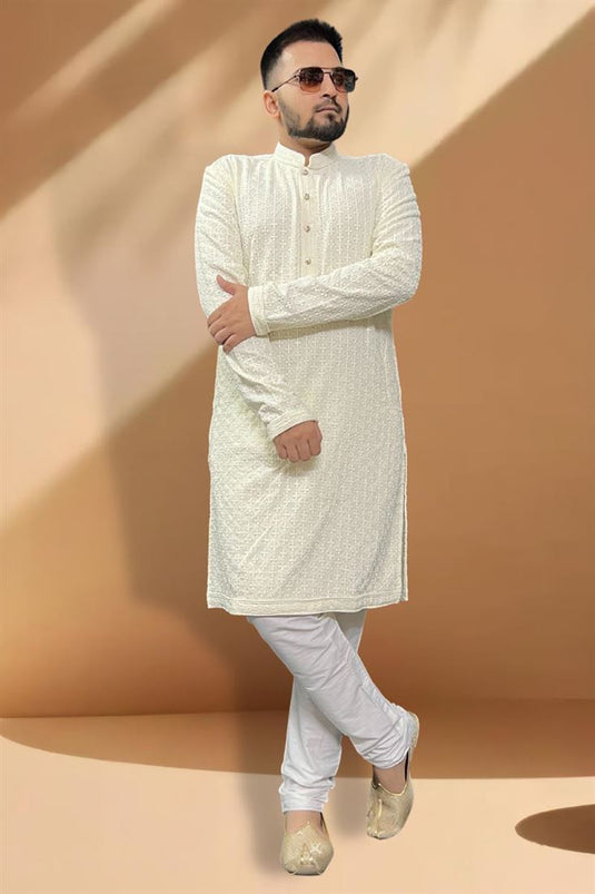 Cream Color Rayon Fabric Festive Wear Captivating Kurta Pyjama For Men