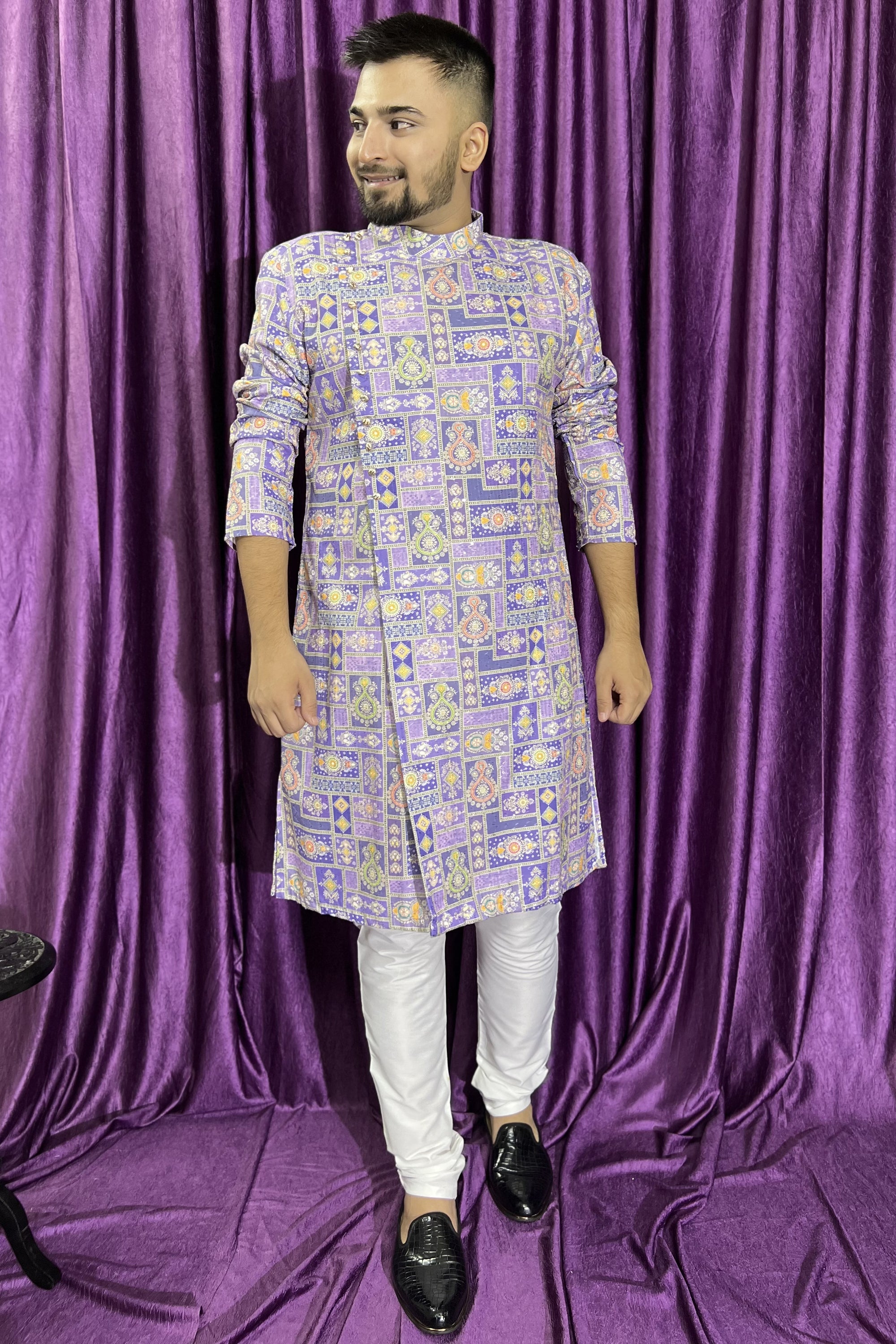 Purple Men's Wear Readymade Kurta Payjama With Designer Sequence Embroidery Work main image 1