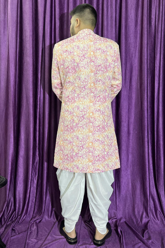 Men Pink Color Wedding Wear Designer Readymade Peshawari Style Indo Western