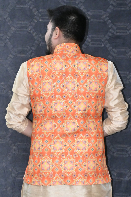 Gorgeous Cotton Fabric Function Wear Readymade Men Orange Color Jacket