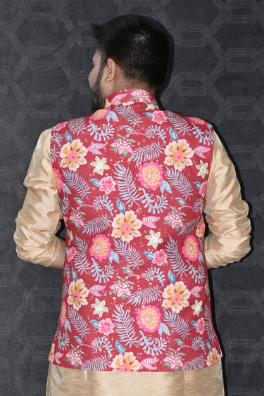 Cotton Fabric Festive Wear Readymade Stunning Men Red Color Jacket