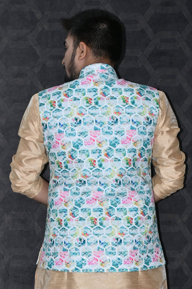 Cotton Fabric Wedding Wear Readymade Pretty Men Blue Color Jacket