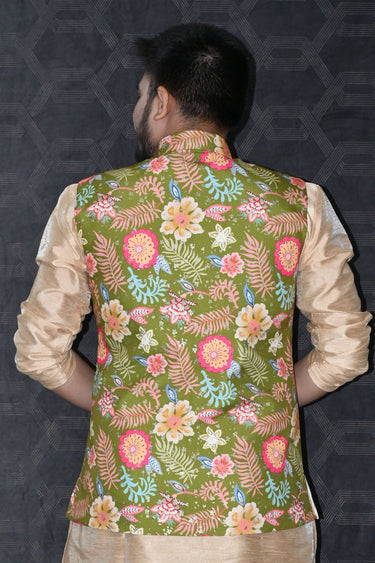 Moss Cotton Fabric Readymade Men Green Color Jacket
