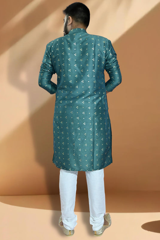 Green Art Silk Fabric Trendy Readymade Kurta Pyjama For Men