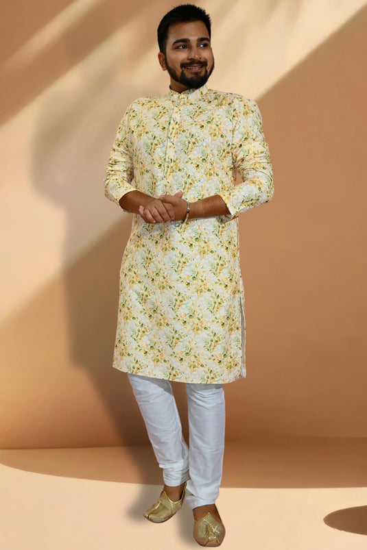 Cotton Off White Magnificent Readymade Men Kurta Pyjama