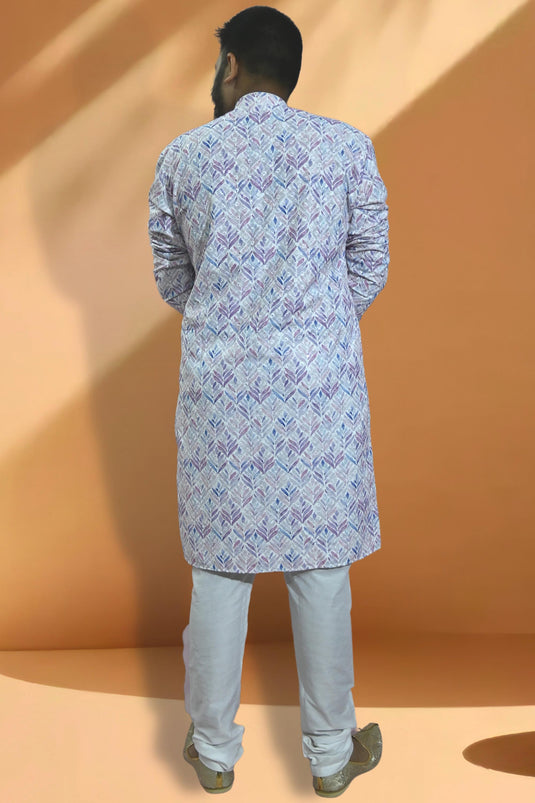 Cotton White Color Readymade Kurta Pyjama For Men