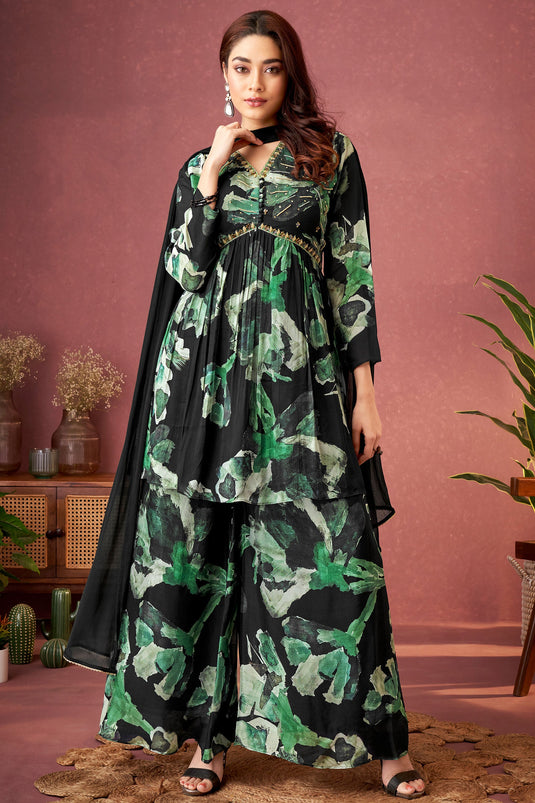 Multi Color Chinon Fabric Printed Readymade Palazzo Salwar Suit