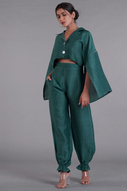 Exclusive Teal Color Linen Fabric Fancy Readymade Co Ord Set