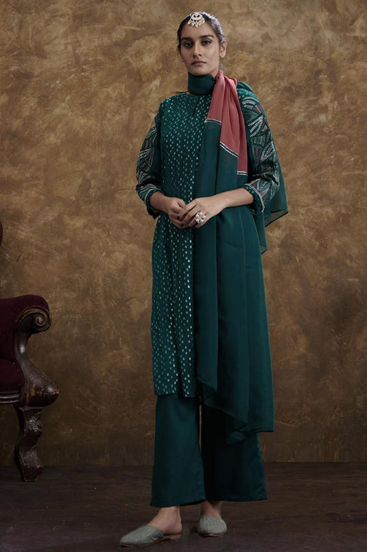 Exclusive Green Color Georgette Jacquard Fabric Alluring Readymade Kurta Set