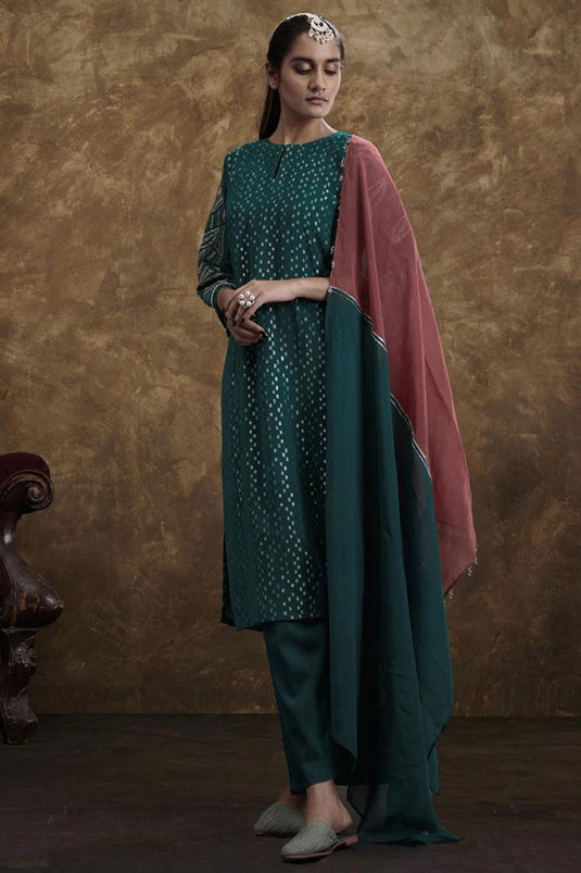 Exclusive Green Color Georgette Jacquard Fabric Alluring Readymade Kurta Set