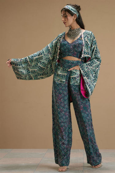 Exclusive Green Color Viscose Crepe Fabric Gorgeous Readymade Co ord Set With Jacket