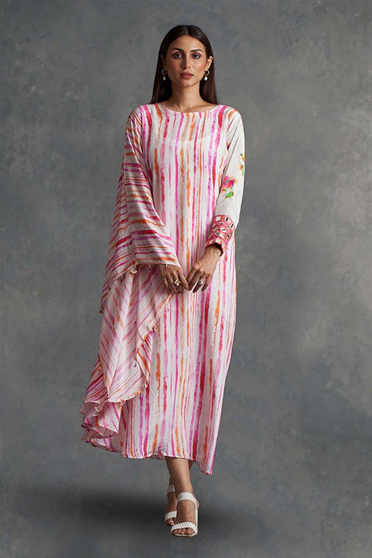 Exclusive Pink Crepe Printed Festive Wear Designer Asymmetrical Kaftan