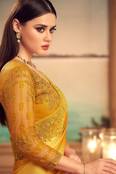 Mustard Color Art Silk Fabric Festive Wear Fancy Saree