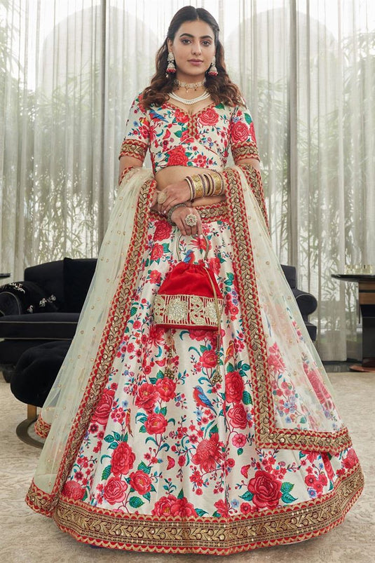 White Color Art Silk Fabric Divine Digital Printed Lehenga Choli