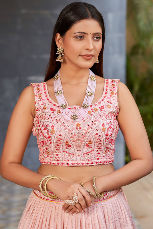 Soothing Sequins Work On Pink Color Georgette Fabric Lehenga