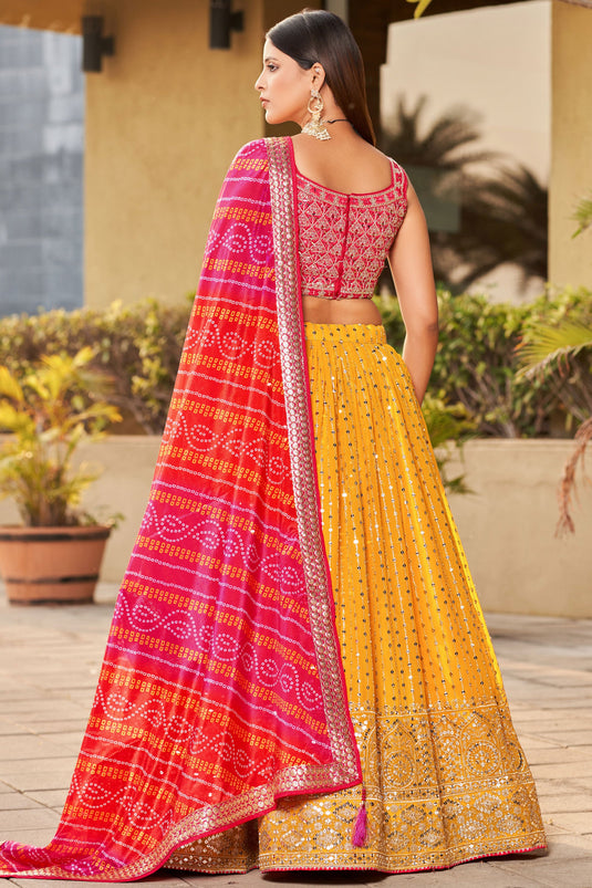 Graceful Georgette Fabric Yellow Color Lehenga With Sequins Work