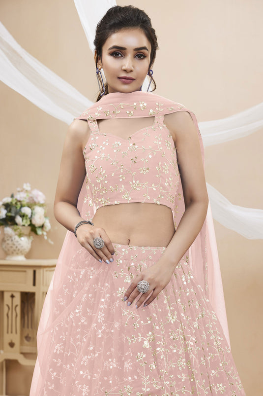 Peach Color Georgette Fabric Embroidered Lehenga Choli