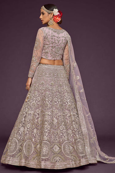 Embroidered Work On Cream Color Gorgeous Lehenga In Net Fabric