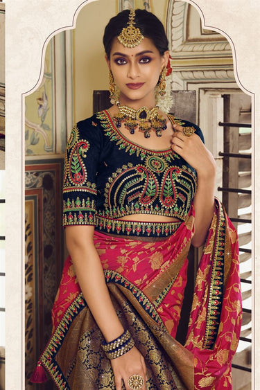 Crimson Pink Banarasi Silk Saree With Designer Blouse