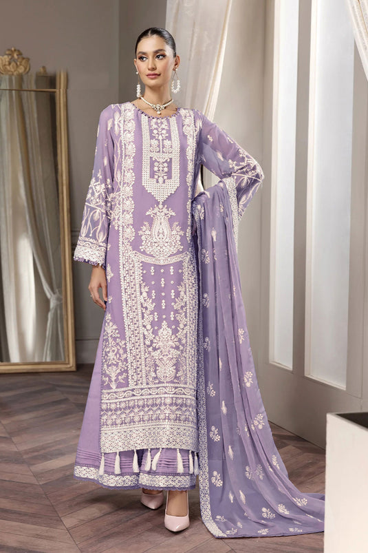 Tempting Georgette Fabric Lavender Color Embroidered Pakistani Replica Suit