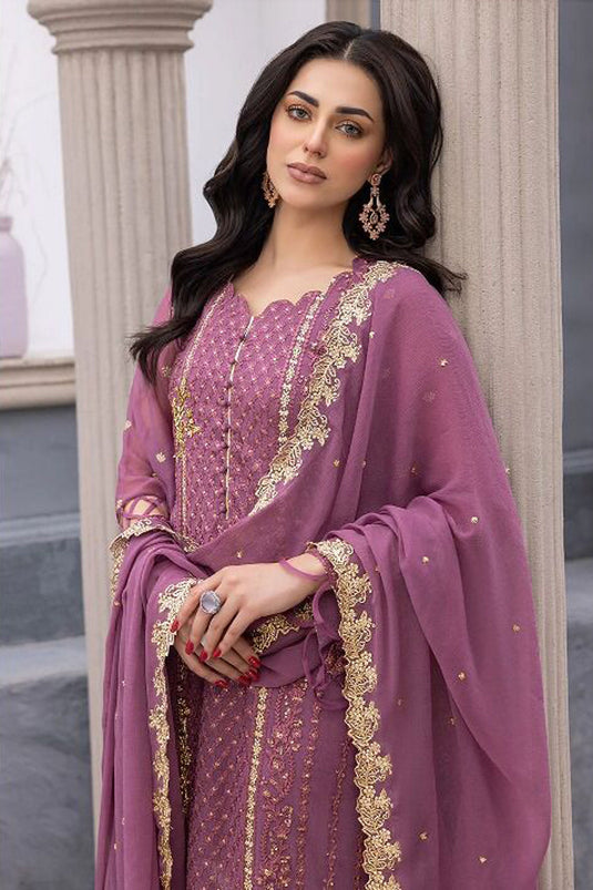 Pink Color Georgette Fabric Sequins Work Tempting Pakistani Replica Suit