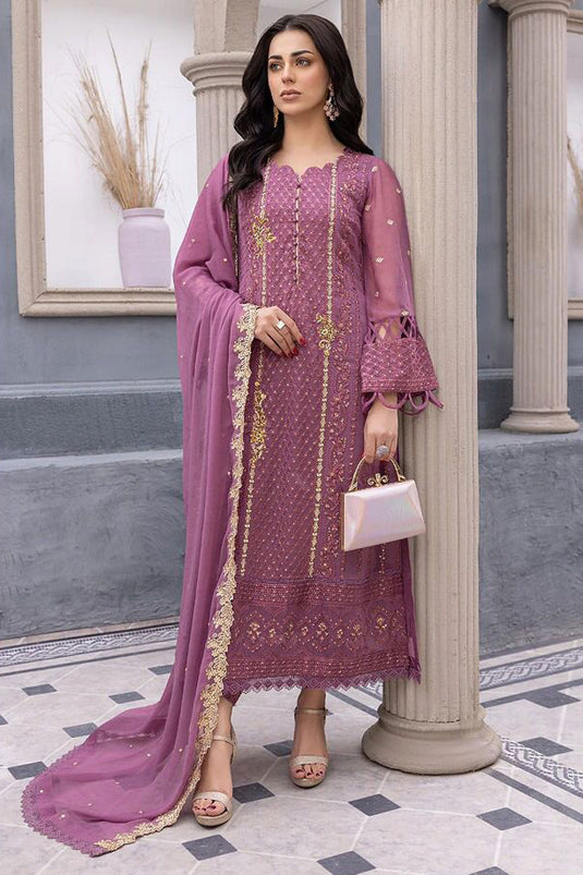 Pink Color Georgette Fabric Sequins Work Tempting Pakistani Replica Suit